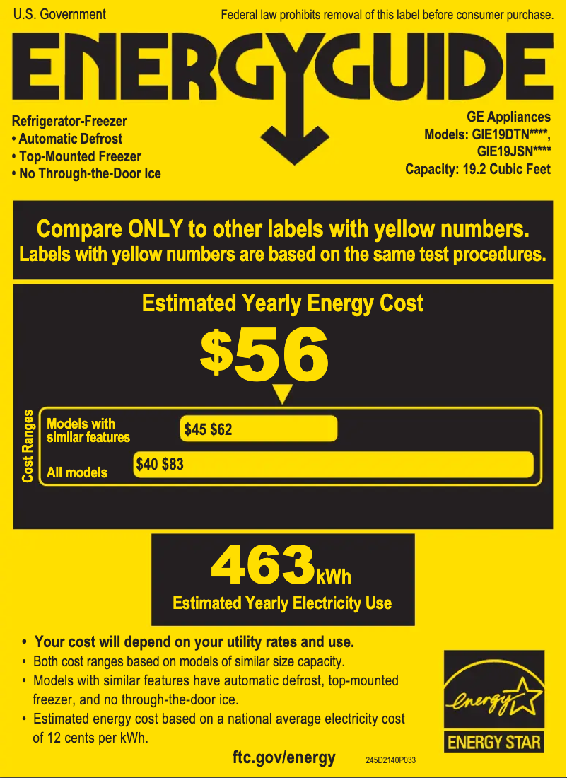 Página 1 del manual Etiqueta energética GE GIE19JSNRSS