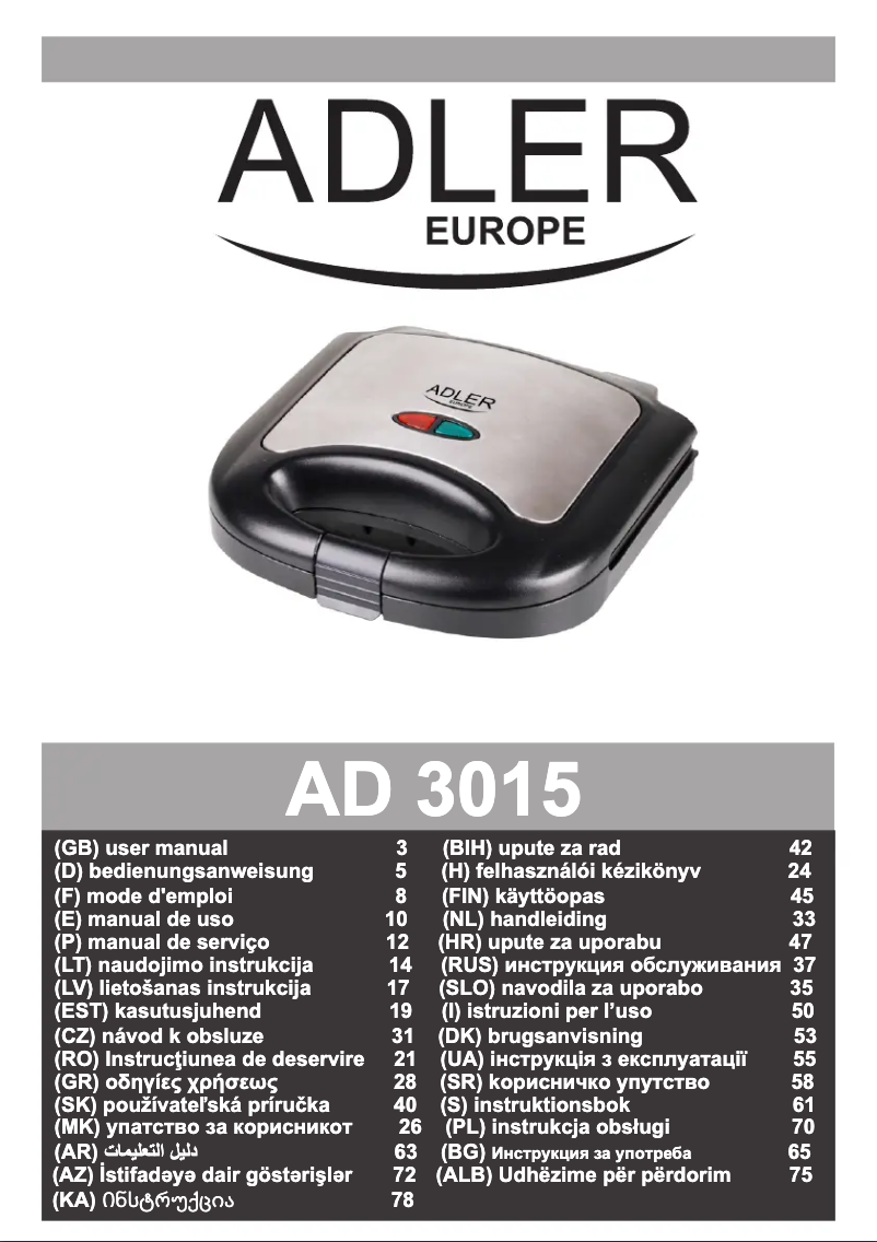 Imagen de la primera página del manual del dispositivo AD 3015