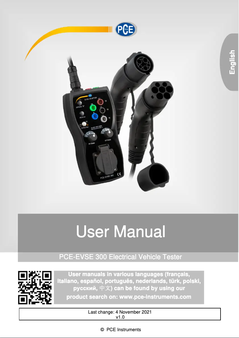 Imagen de la primera página del manual del dispositivo PCE-EVSE 300