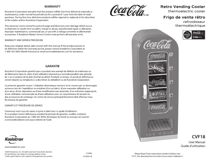 Página 1 del manual Manual de usuario Coca-Cola CVF18