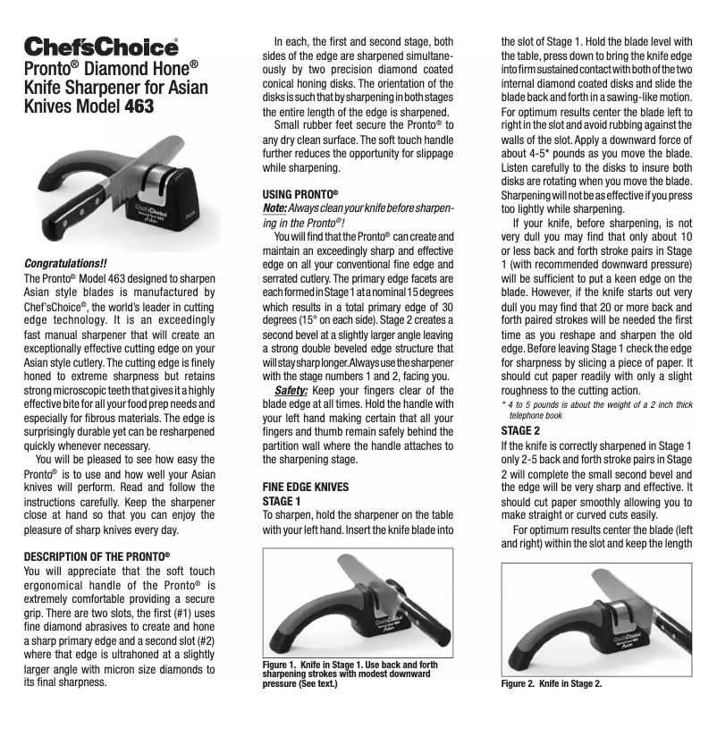 Página 1 del manual Manual de usuario Chef's Choice Pronto 463