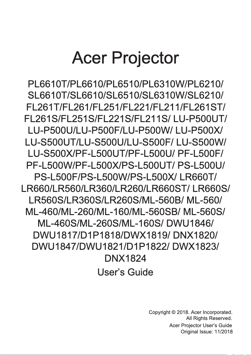 Página nº 1 - Manual de usuario Acer LU-P500F