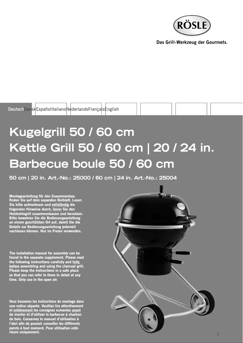 Página 1 del manual Manual de usuario Rösle Kogelbarbecue