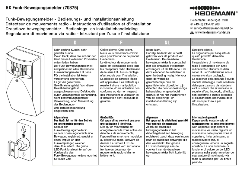 Imagen de la primera página del manual del dispositivo HX Funk 70375