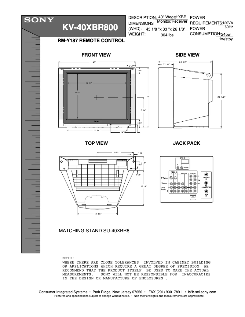 Imagen de la primera página del manual del dispositivo KV-40XBR800