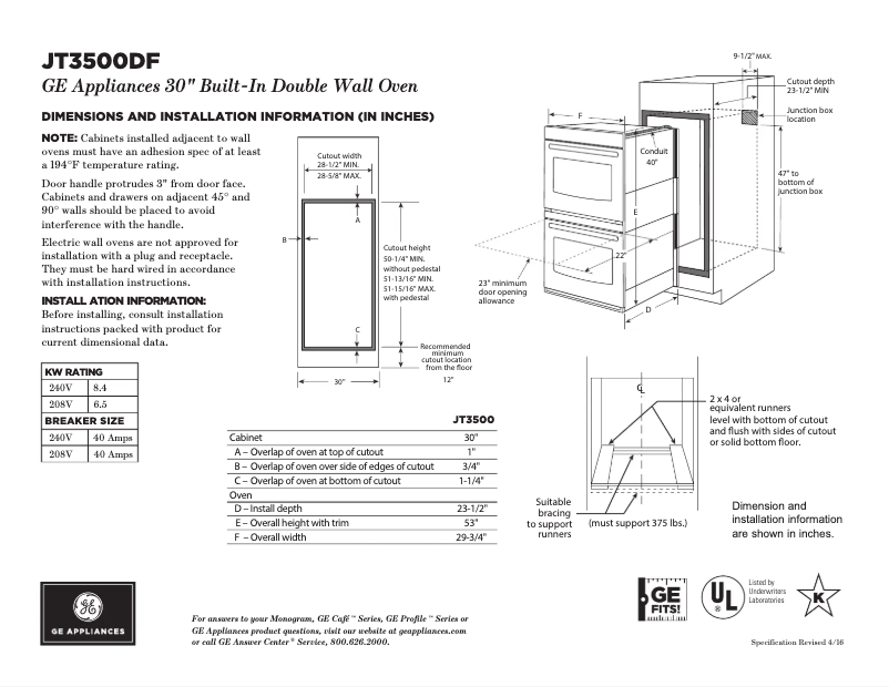 Página nº 1 - Ficha técnica GE JT3500DFCC