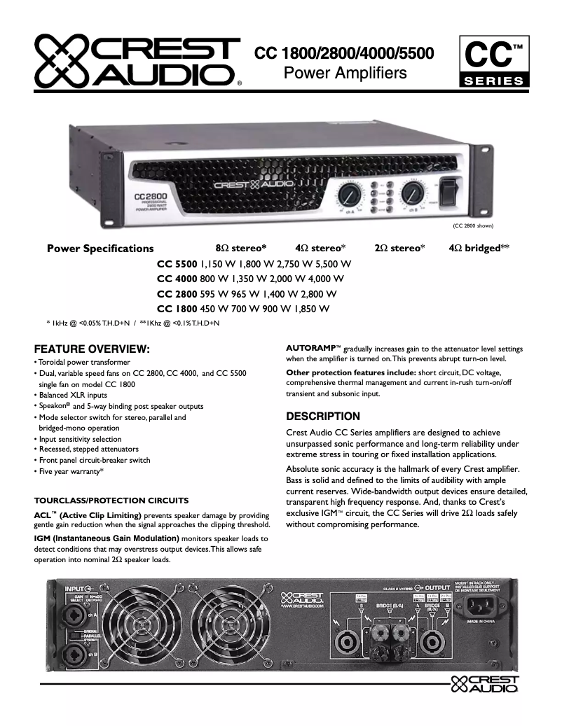 Página 1 del manual Ficha técnica Crest Audio CC 5500