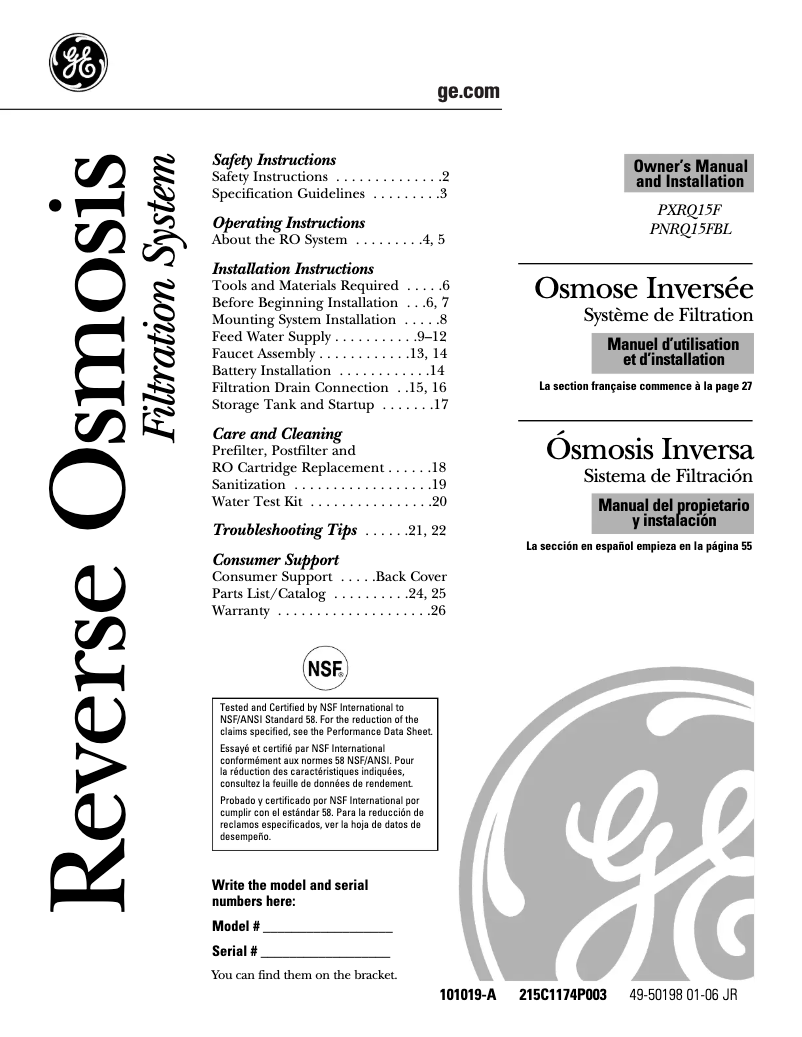 Imagen de la primera página del manual del dispositivo Profile PXRQ15F