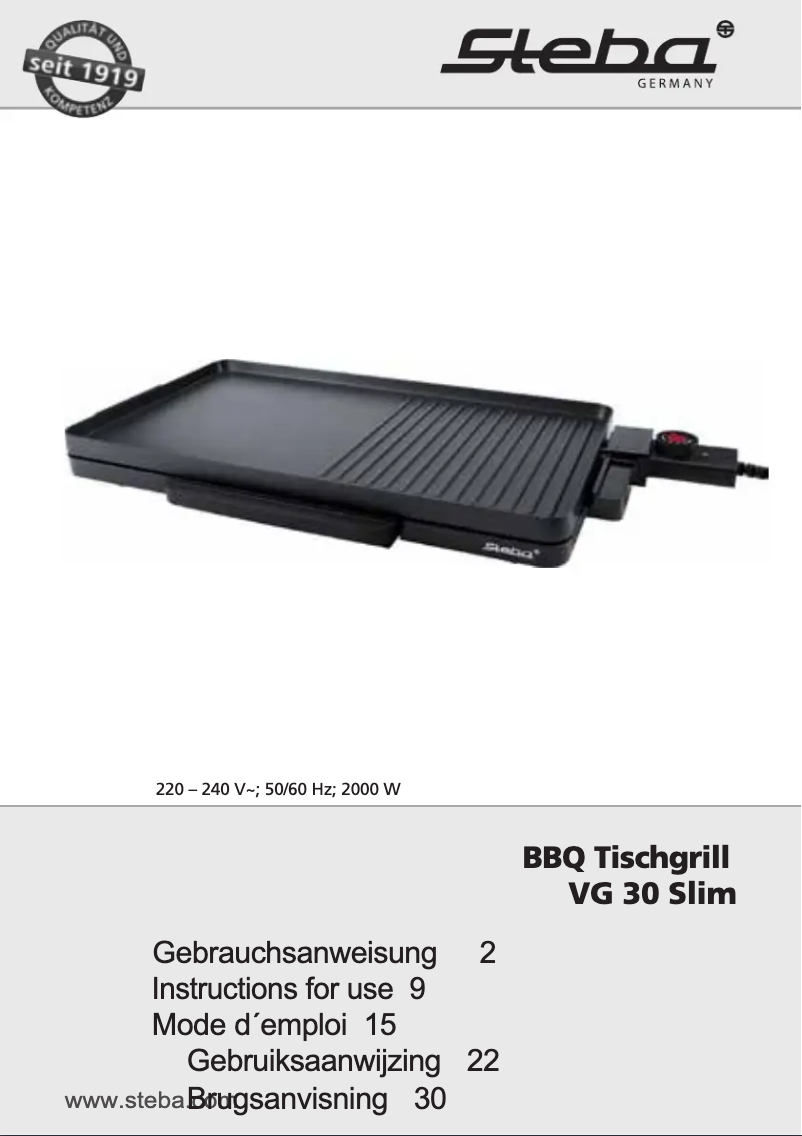 Imagen de la primera página del manual del dispositivo VG 30 Slim