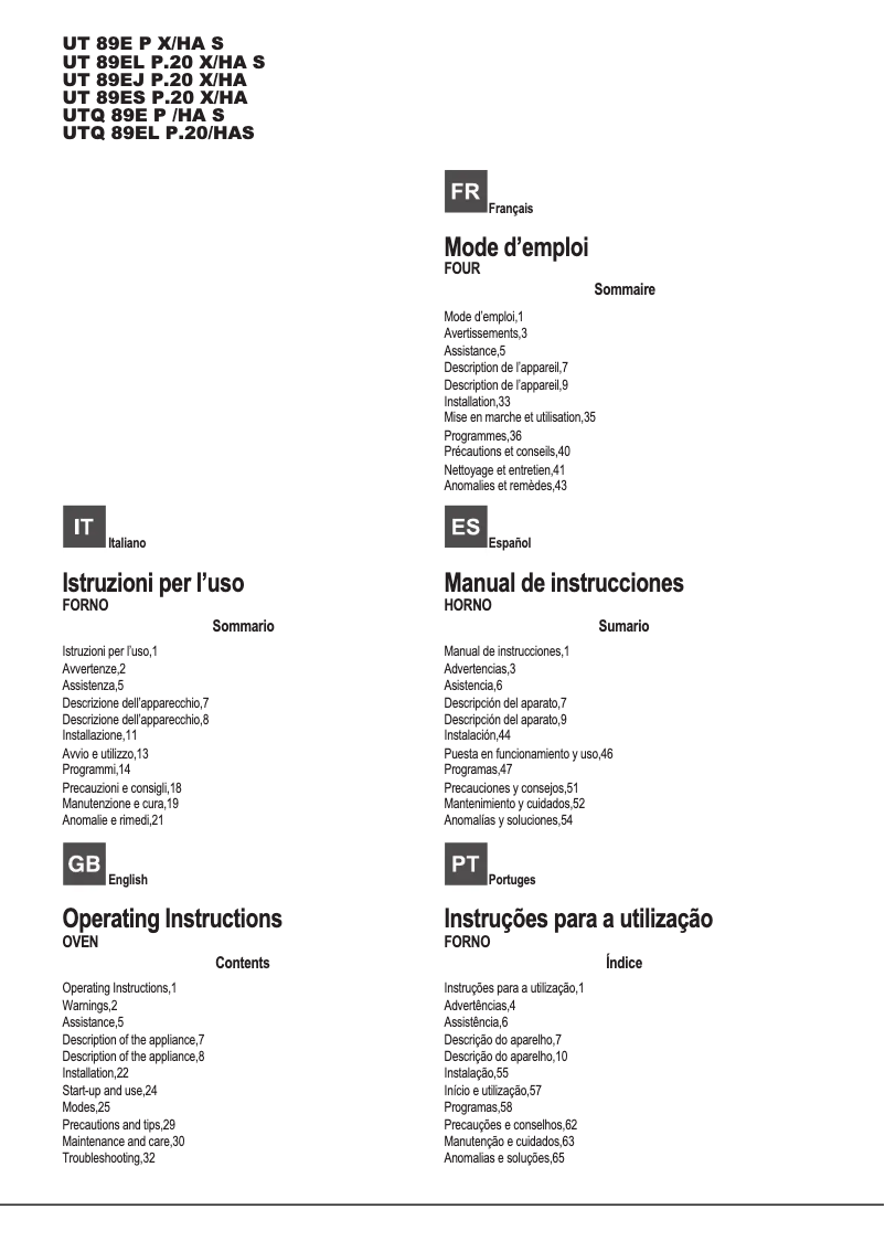 Imagen de la primera página del manual del dispositivo UTQ 89E P (ICE)/HA S