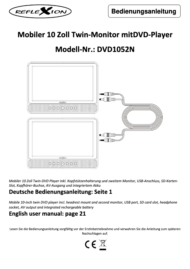Imagen de la primera página del manual del dispositivo DVD1052N