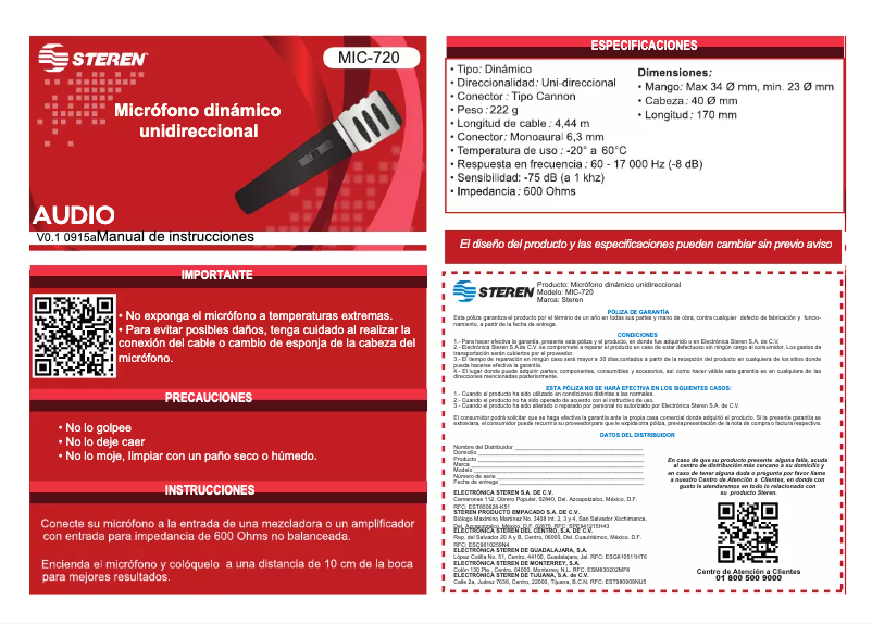 Página 1 del manual Manual de usuario Steren MIC-720