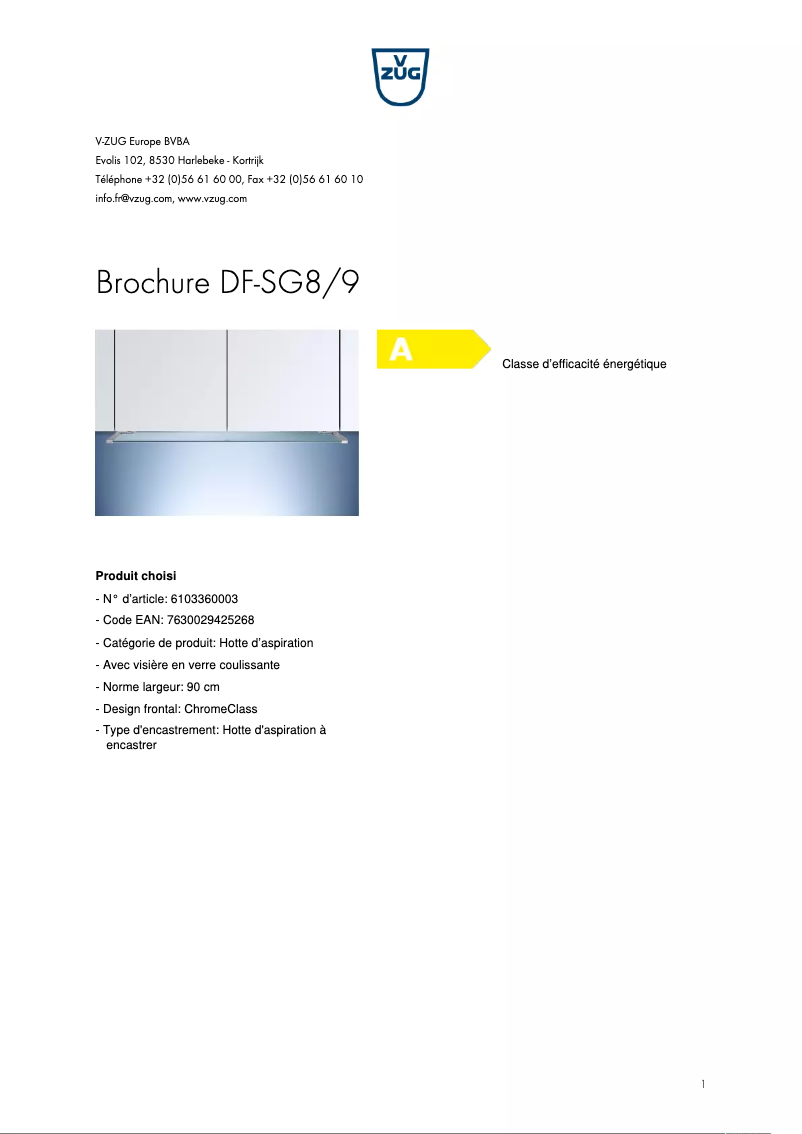 Página 1 del manual Folleto V-Zug DF-SG8/9