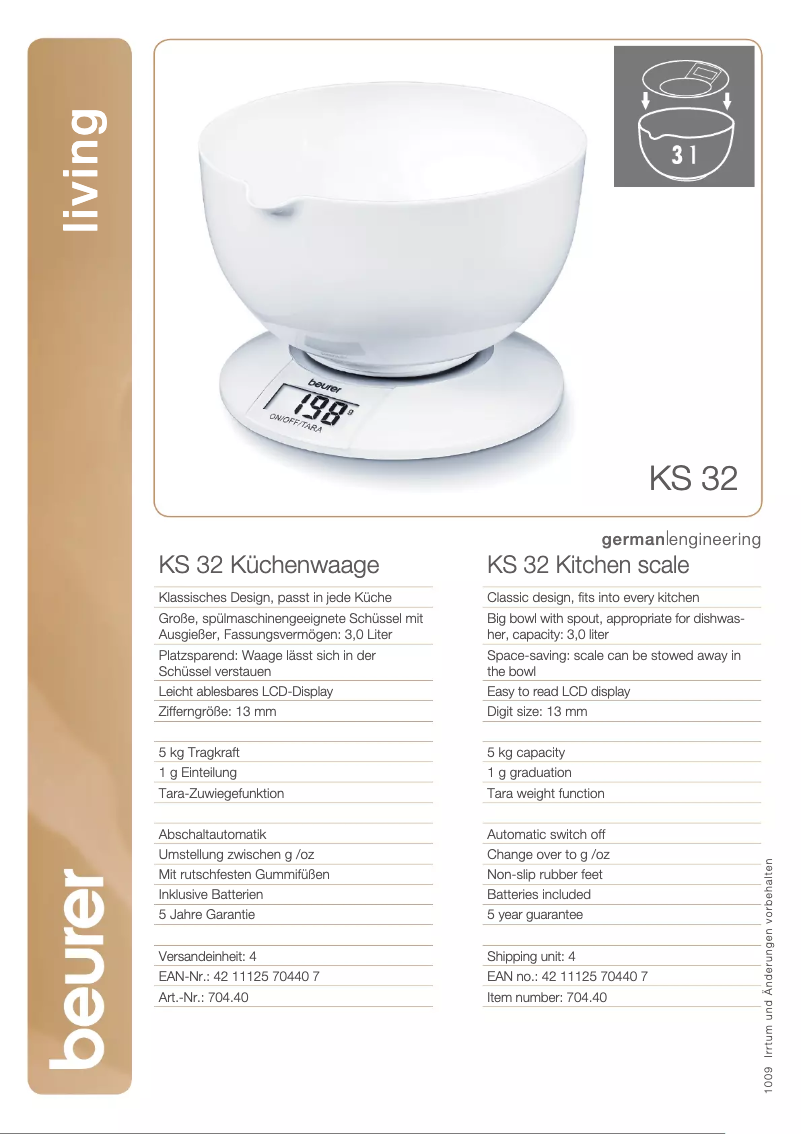 Página 1 del manual Ficha técnica Beurer KS 32