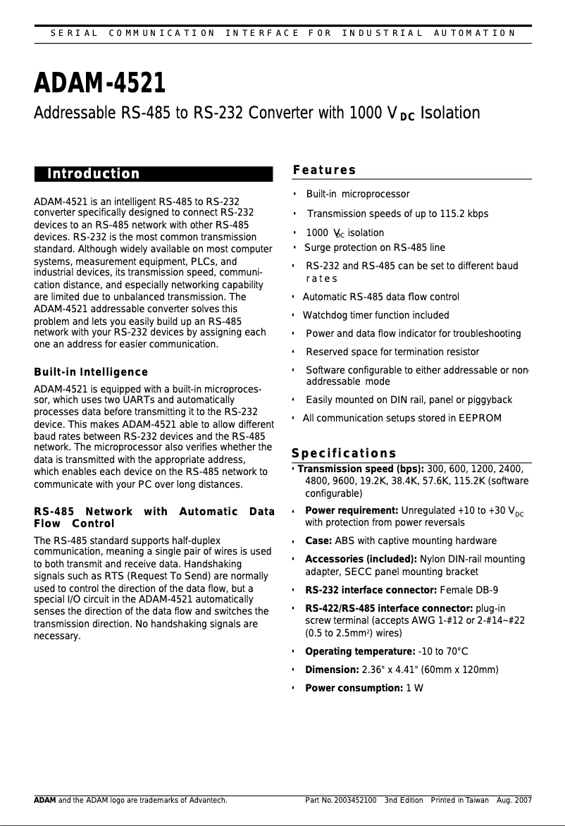 Página 1 del manual Manual de usuario B&B Electronics ADAM-4521