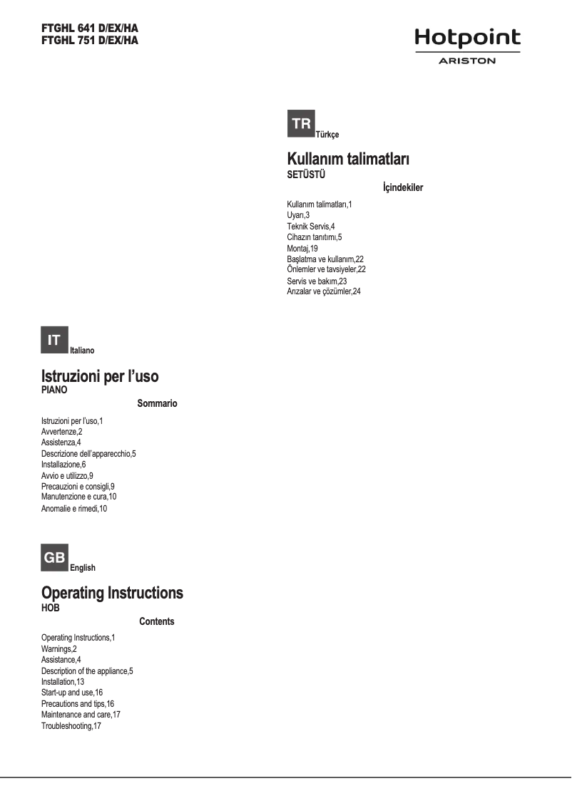 Imagen de la primera página del manual del dispositivo FTGHL 751 D/EX/HA