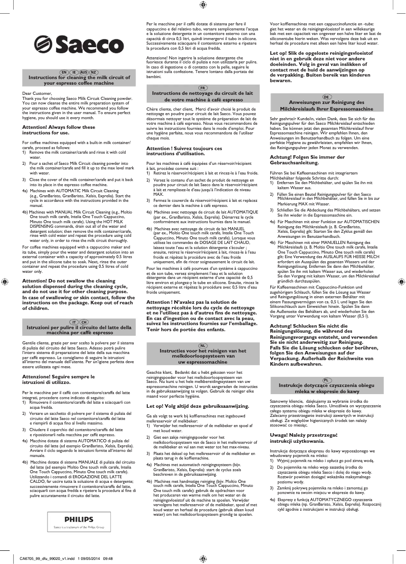 Imagen de la primera página del manual del dispositivo Saeco CA6705