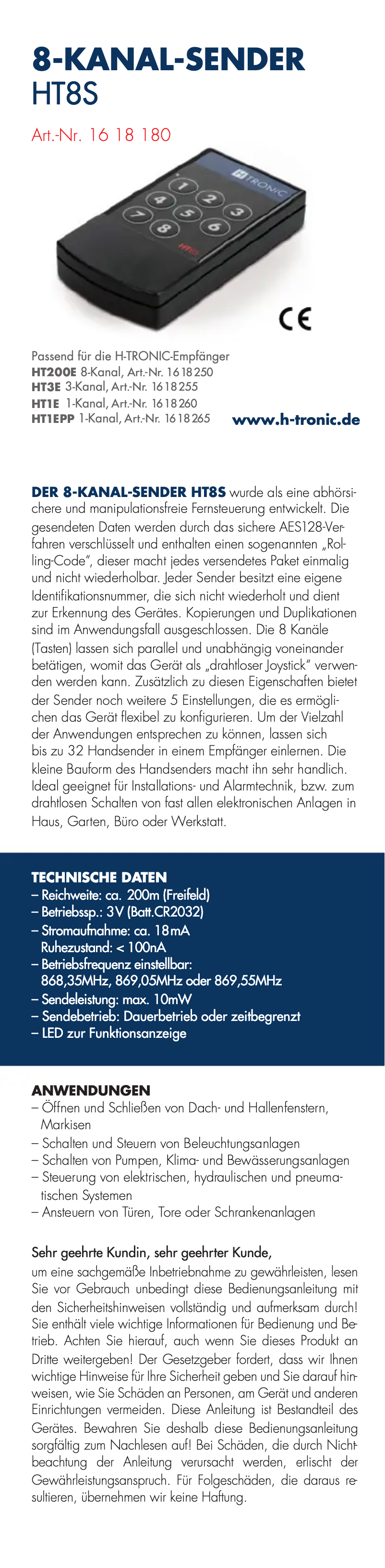 Imagen de la primera página del manual del dispositivo HT8S