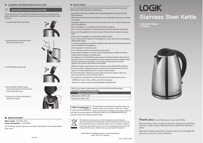 Imagen de la primera página del manual del dispositivo L17KPS12