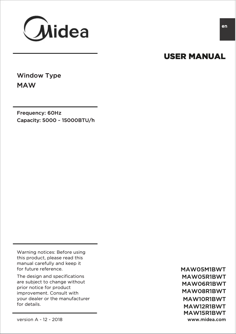 Página 1 del manual Manual de usuario Midea ‎MAW05M1BWT