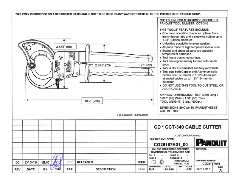 Página 1 del manual Dibujo técnico Panduit CCT-340