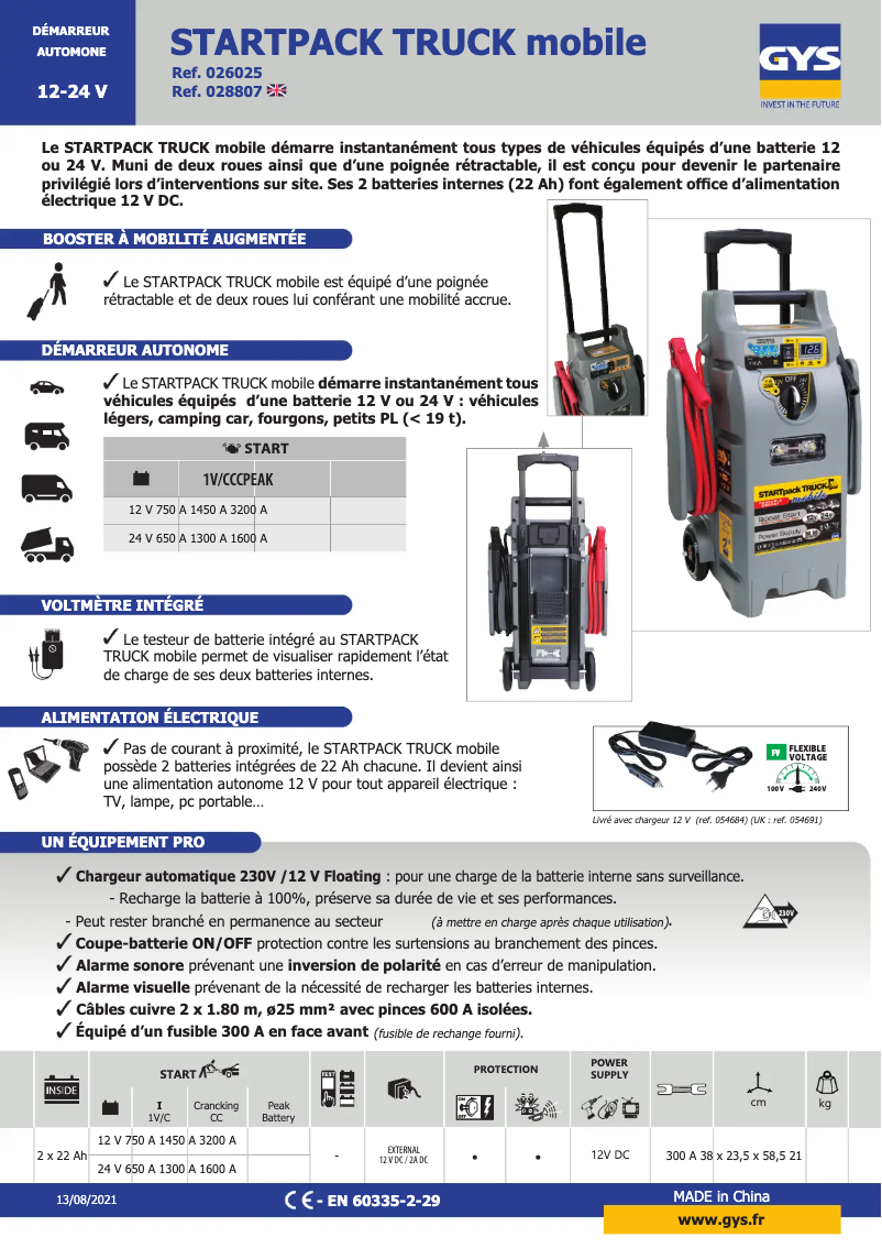 Página 1 del manual Ficha técnica GYS Startpack Truck Mobile