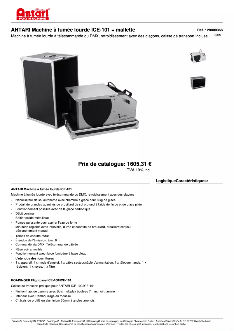 Página 1 del manual Ficha técnica Antari ICE-101