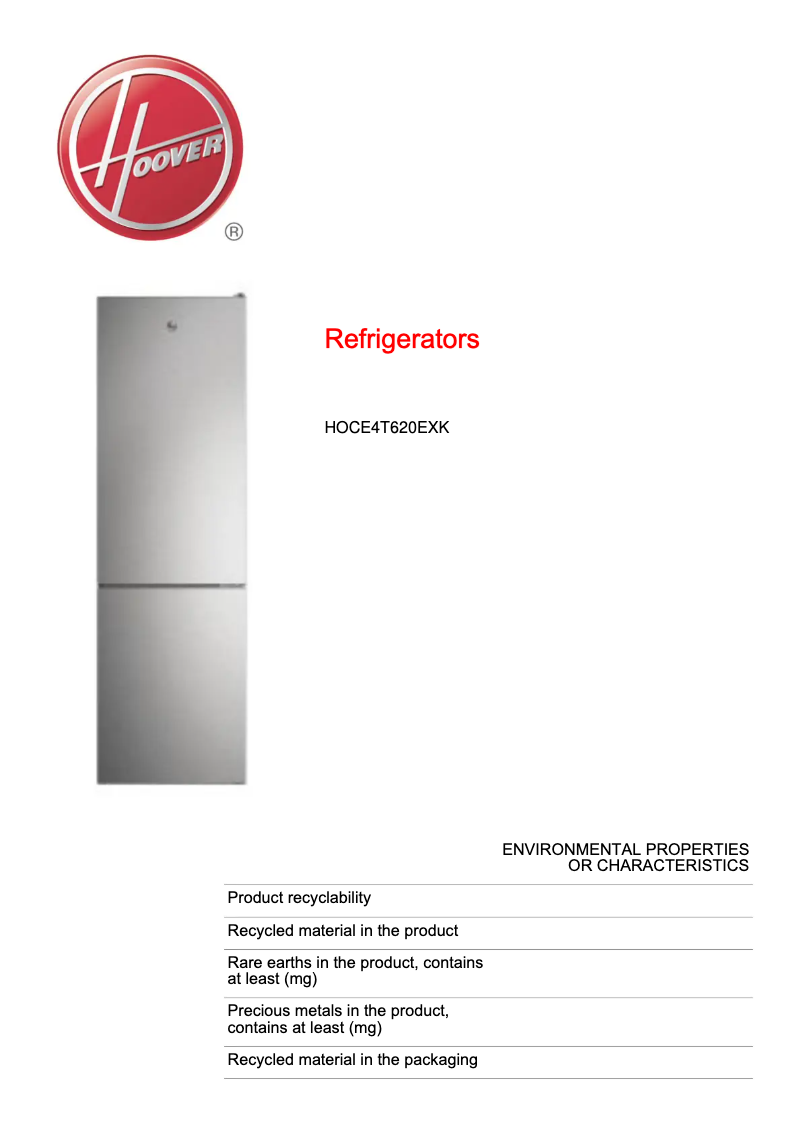 Página 1 del manual Ficha técnica Hoover HBOL 172UK/N