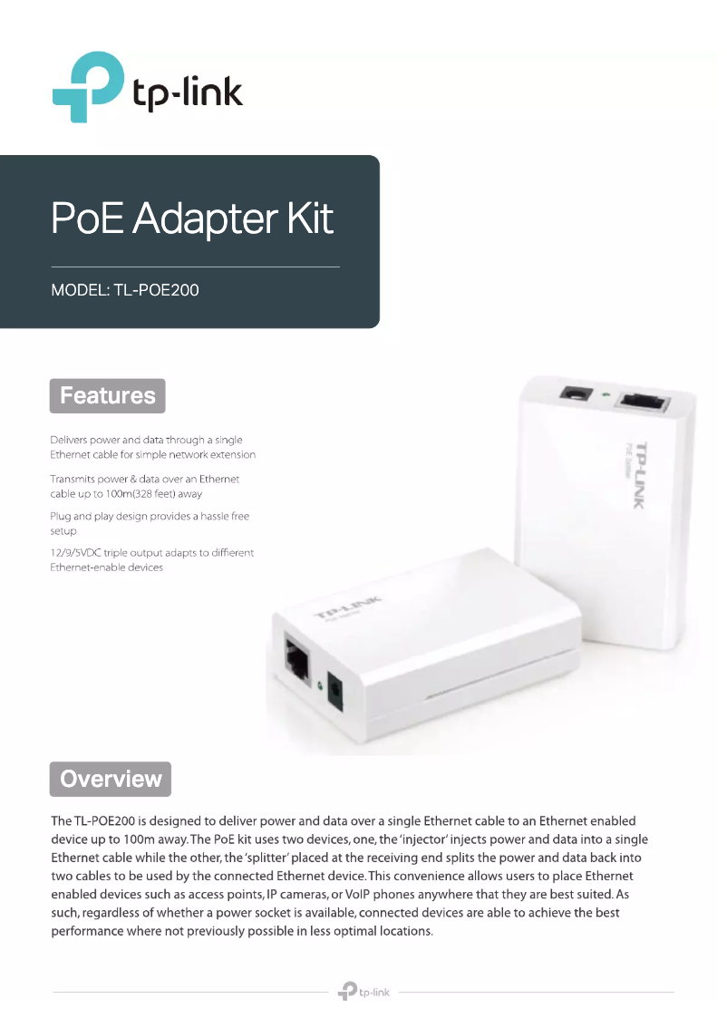 Imagen de la primera página del manual del dispositivo TL-POE200