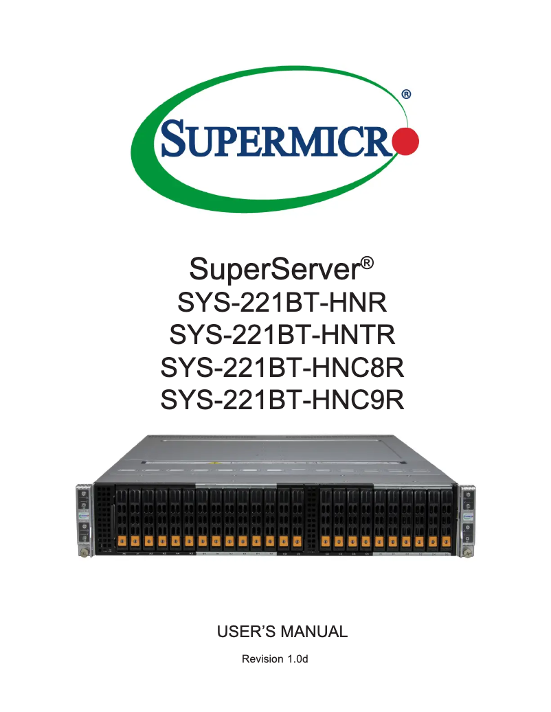 Imagen de la primera página del manual del dispositivo SuperServer SYS-221BT-HNC9R