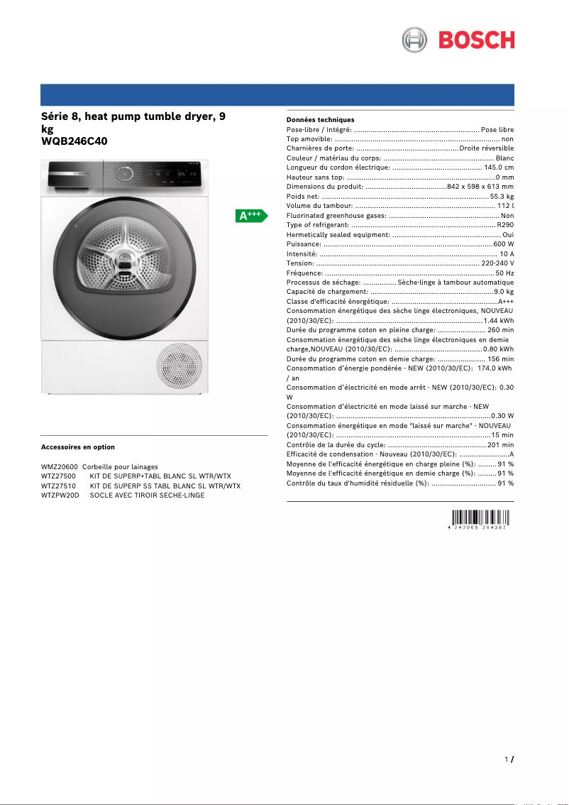 Imagen de la primera página del manual del dispositivo WQB246C40
