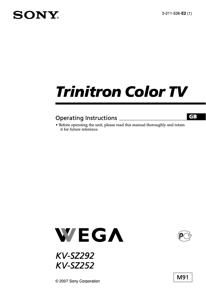 Imagen de la primera página del manual del dispositivo KV-SZ292M91