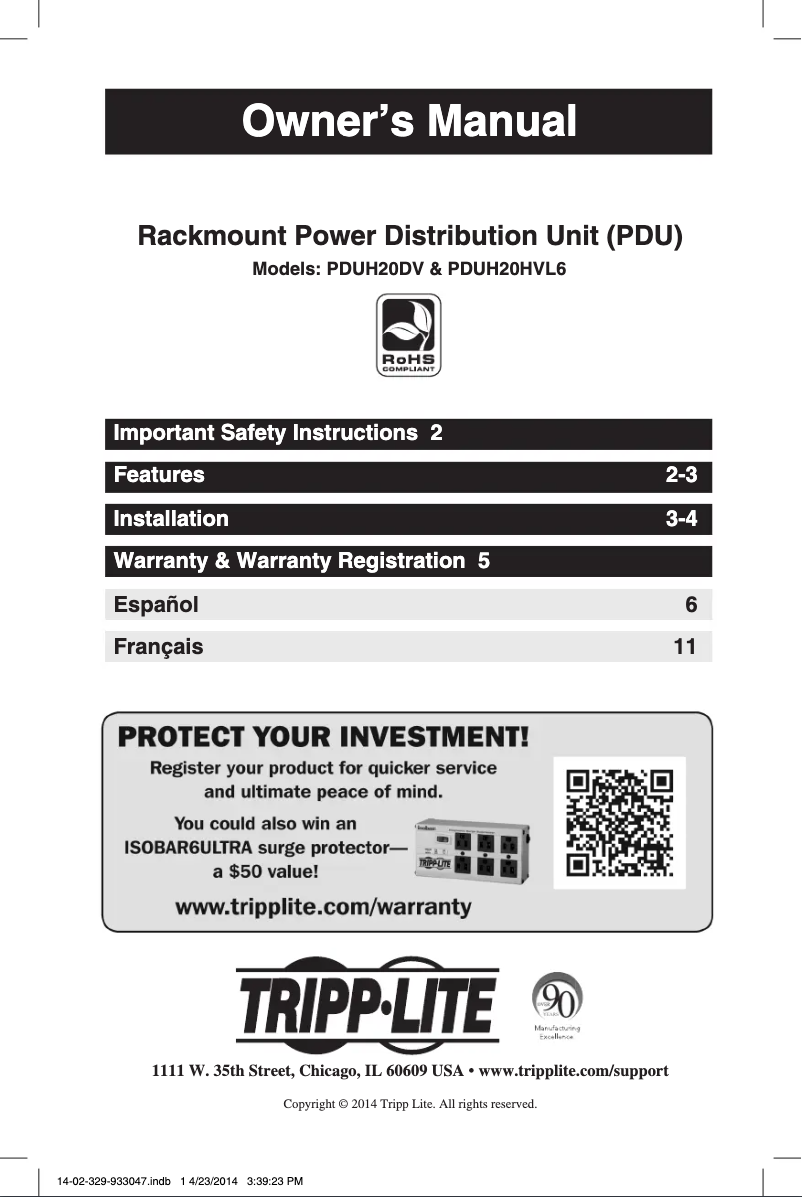 Imagen de la primera página del manual del dispositivo PDUH20DV