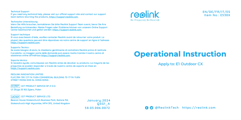 Página 1 del manual Manual de usuario Reolink E1 Outdoor CX