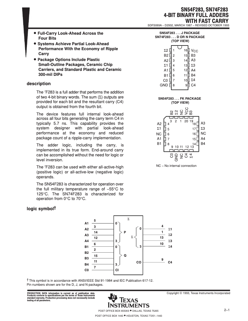 Imagen de la primera página del manual del dispositivo SN74F283N