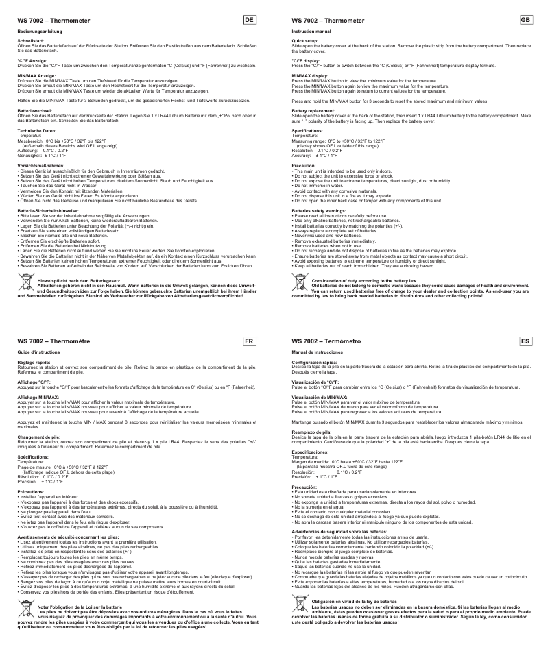 Imagen de la primera página del manual del dispositivo WS 7002