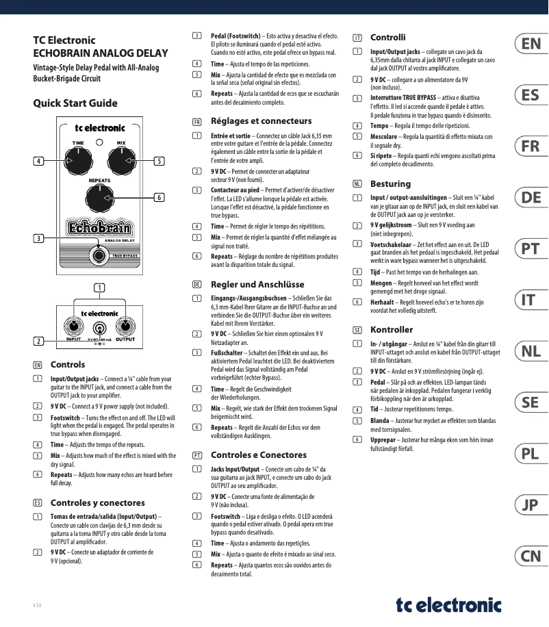 Imagen de la primera página del manual del dispositivo Echobrain Analog Delay