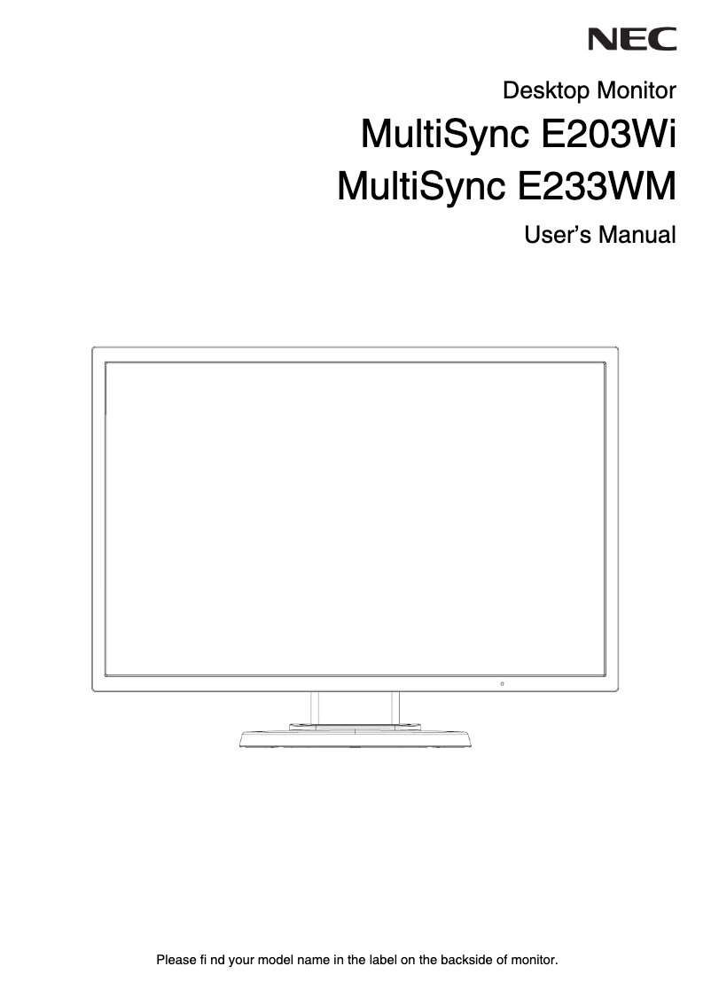Imagen de la primera página del manual del dispositivo MultiSync E203Wi