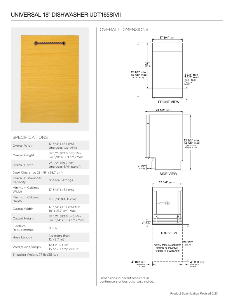 Página 1 del manual Ficha técnica GE UDT165SIVII