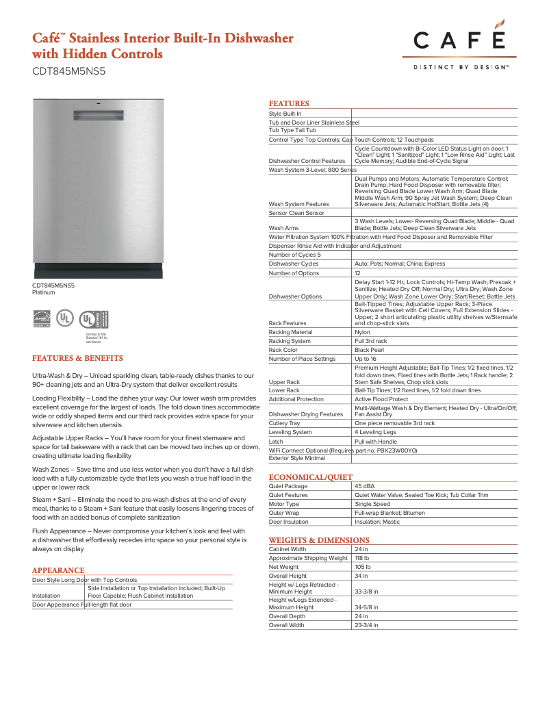 Página 1 del manual Ficha técnica GE CDT845M5NS5