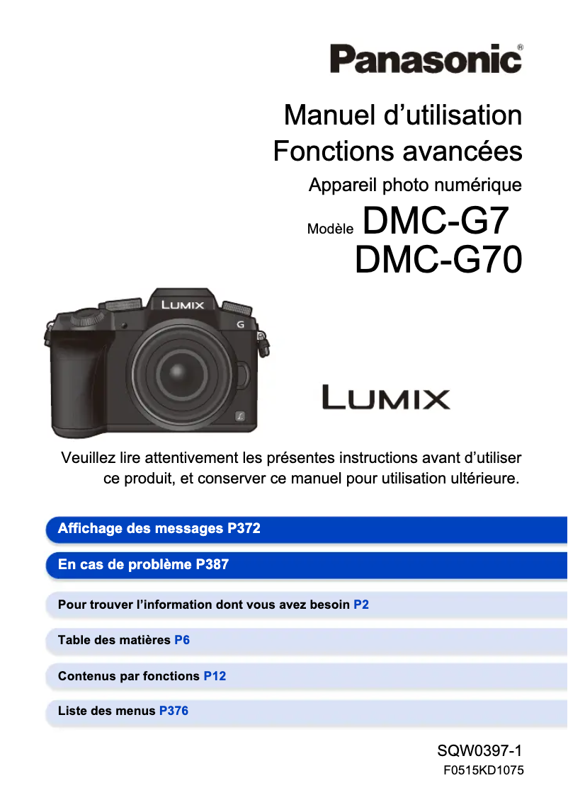 Imagen de la primera página del manual del dispositivo Lumix DMC-G7