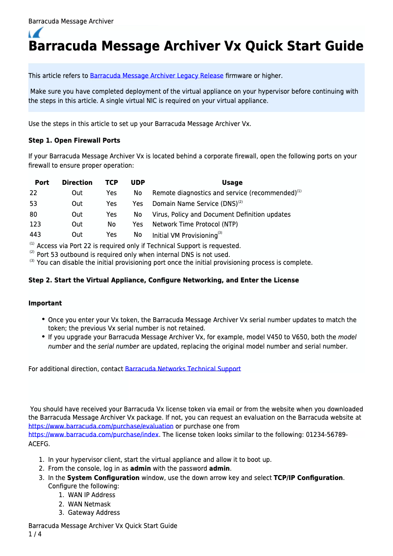 Imagen de la primera página del manual del dispositivo Message Archiver Vx