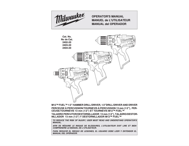 Página 1 del manual Manual de uso y mantenimiento Milwaukee 2402-22
