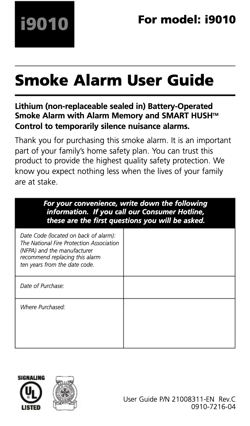 Página 1 del manual Manual de usuario Kidde i9010