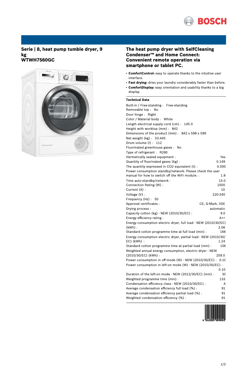 Imagen de la primera página del manual del dispositivo WTWH7560GC