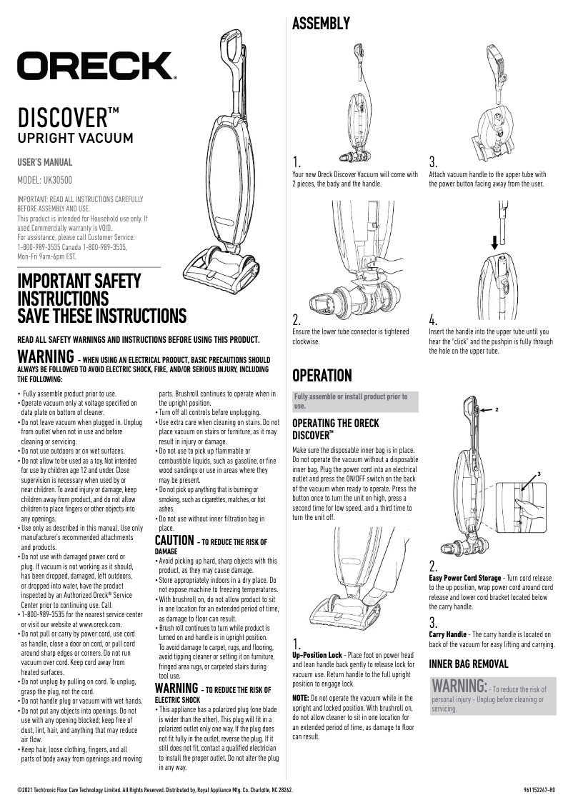 Imagen de la primera página del manual del dispositivo Discover UK30500