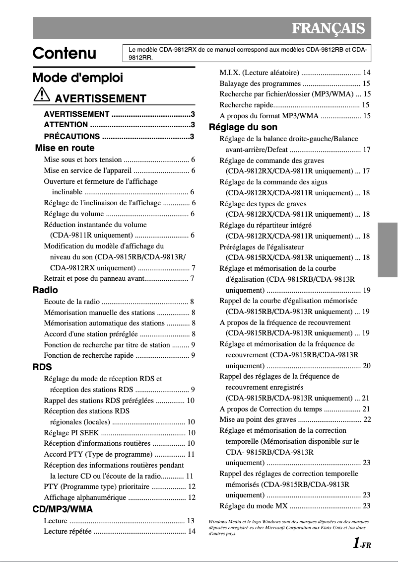 Imagen de la primera página del manual del dispositivo CDA-9812RR