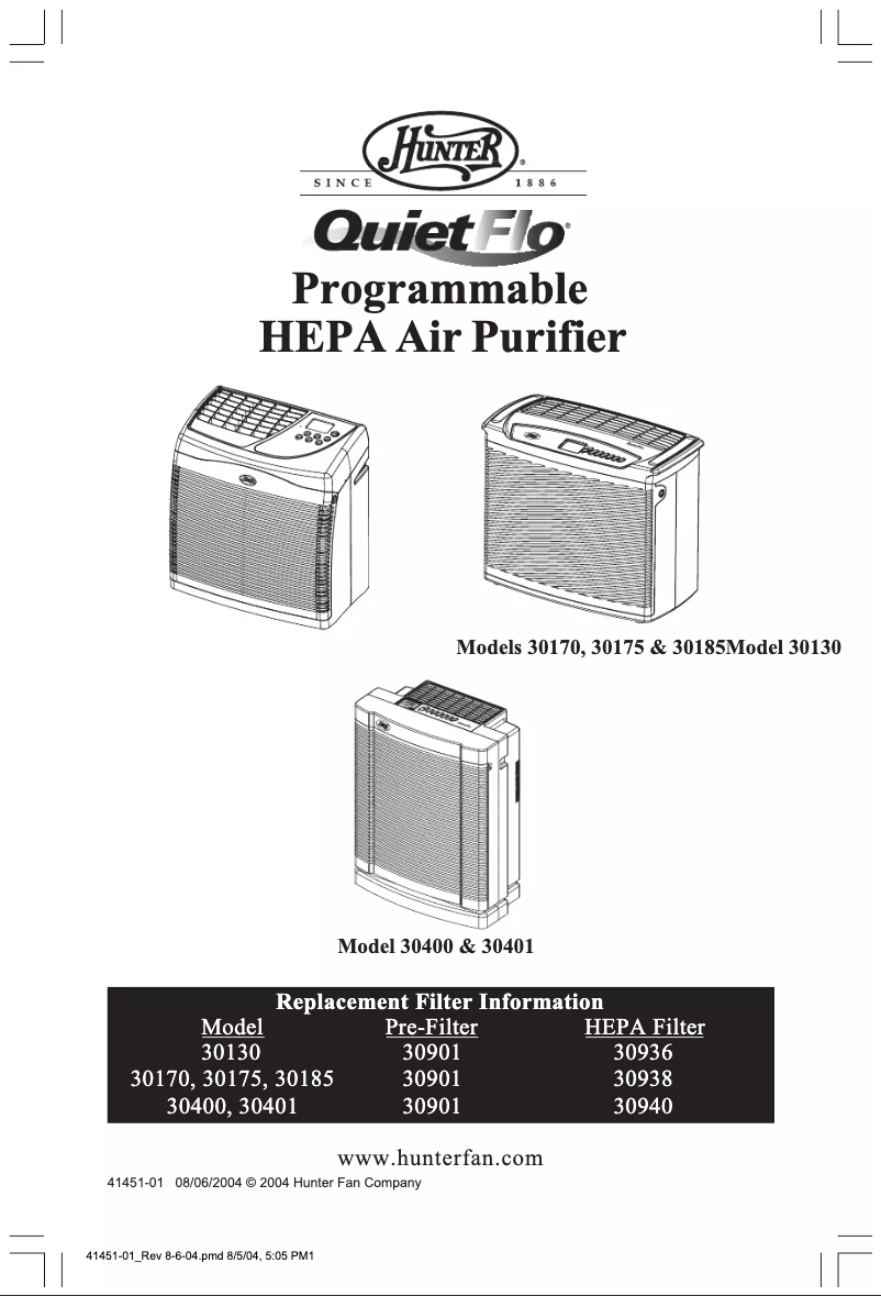 Página 1 del manual Manual de usuario Hunter QuietFlo 30401