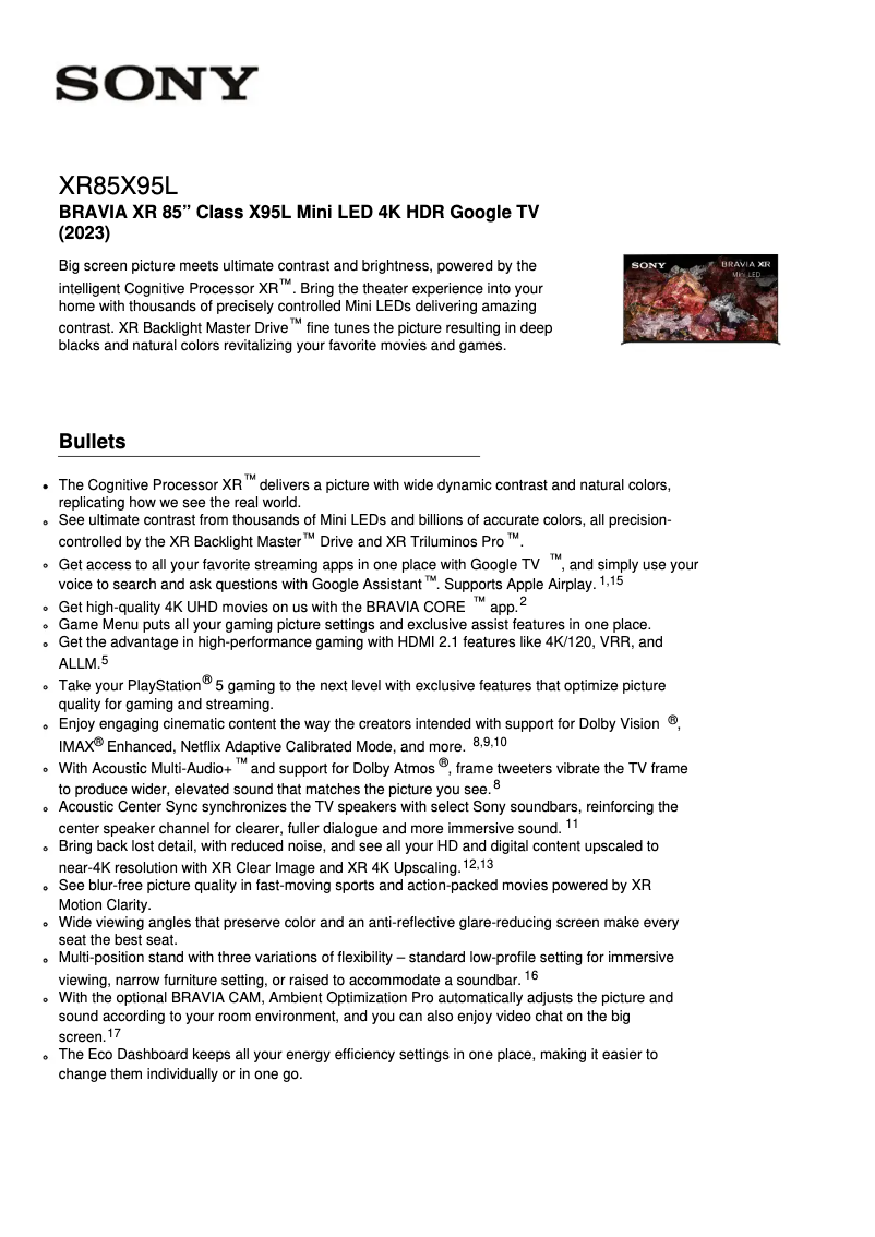 Imagen de la primera página del manual del dispositivo XR-85X95L