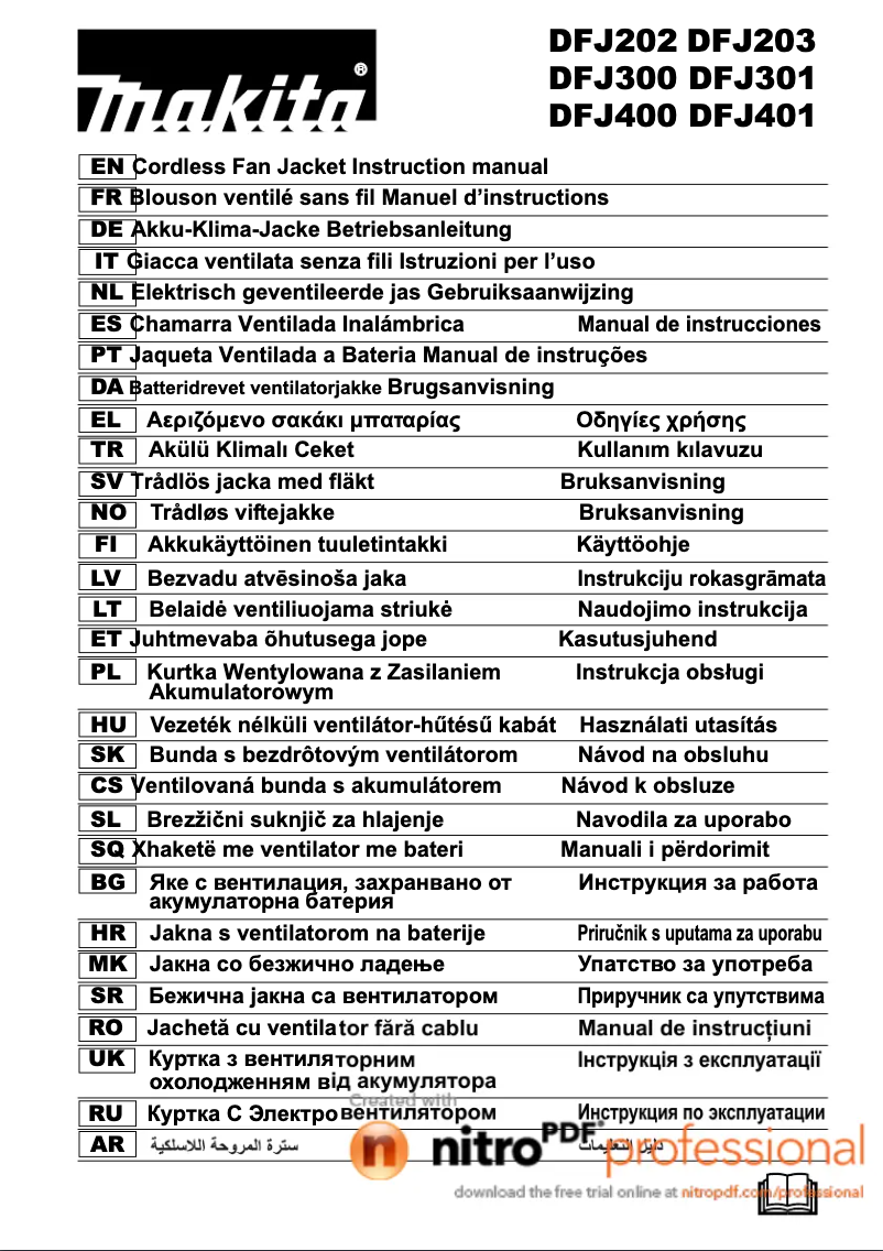 Imagen de la primera página del manual del dispositivo DFJ400Z